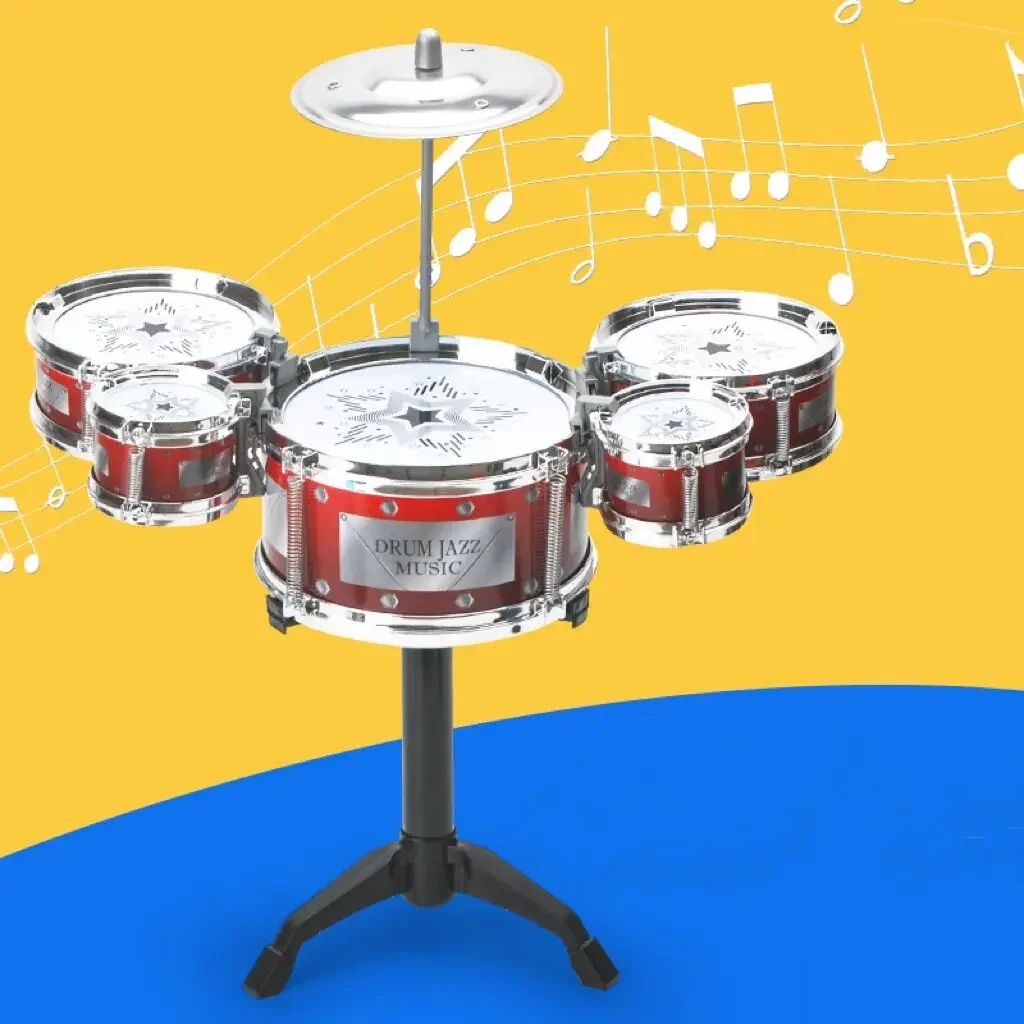Jazz Drum Set for Kids 5 Drums Kits with Small Stool Drum Stick Set Music Instrument Educational Toys Beginners Gifts Boys Girls Jazz Drum Set for Kids 5 Drums Kits with Small Stool Drum Stick Set Music Instrument Educational Toys Beginners Gifts Boys Girls