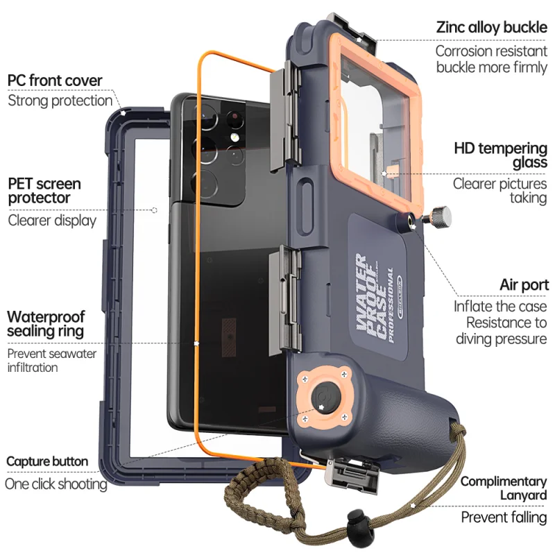 Professional Diving Phone Case For iPhone 15 14 13 12 Pro Max Underwater Taking Waterproof Cases Cover For SamsungS22 S23 Huawei