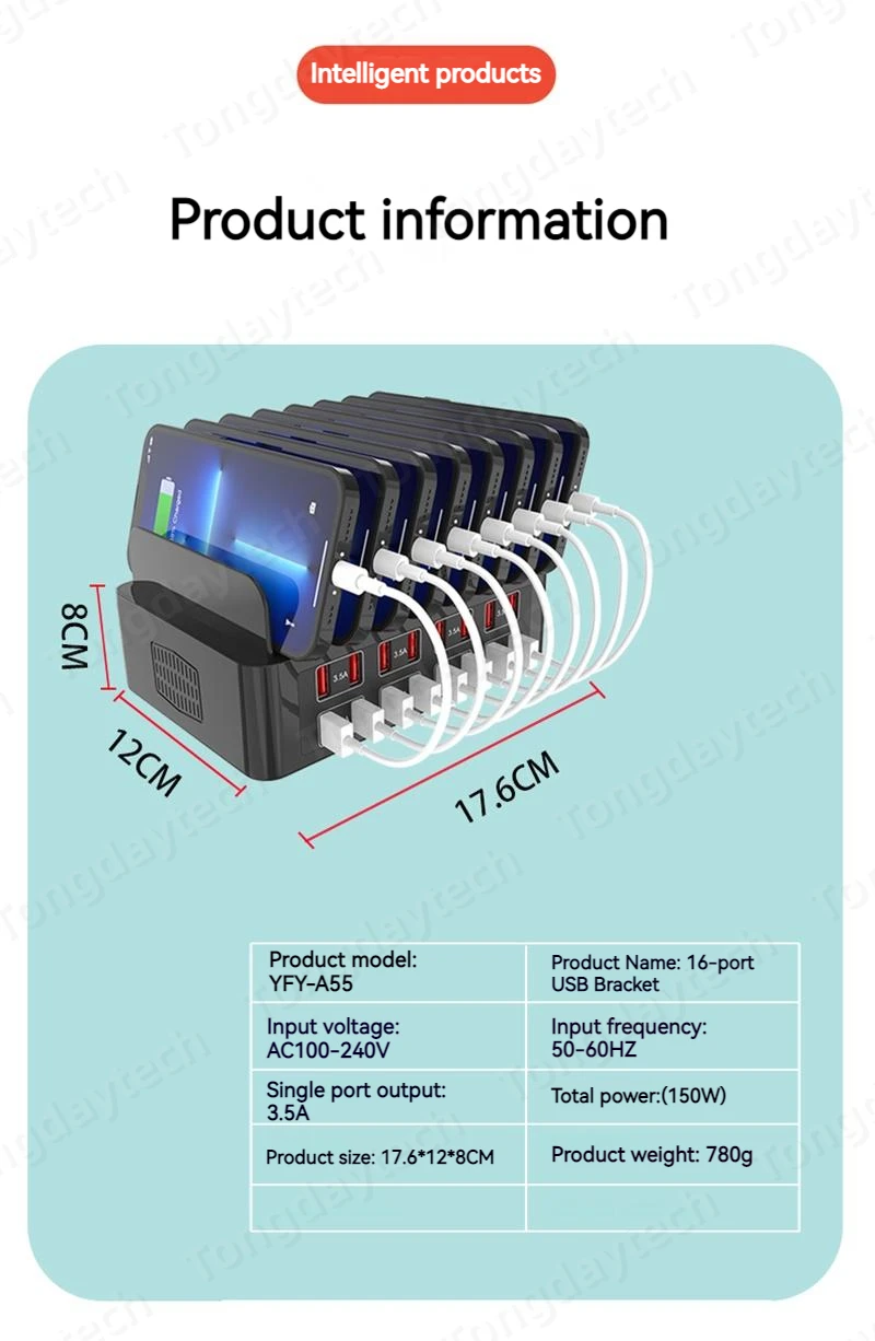 150W Universal Multi USB Fast Charger 16 Port 3.5A MAX Charging Station Stand For Ipad Iphone 14 13 Samsung S22 Xiaomi Tablet