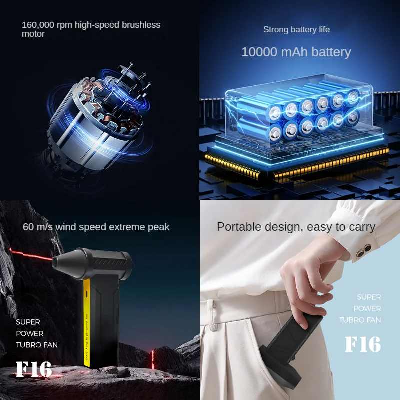 160000 RPM Electric Air Blower Turbo Jet Fan Brushless Motor High-Speed Turbo Violent Fan USB Rechargeable Powerful Dust Blower
