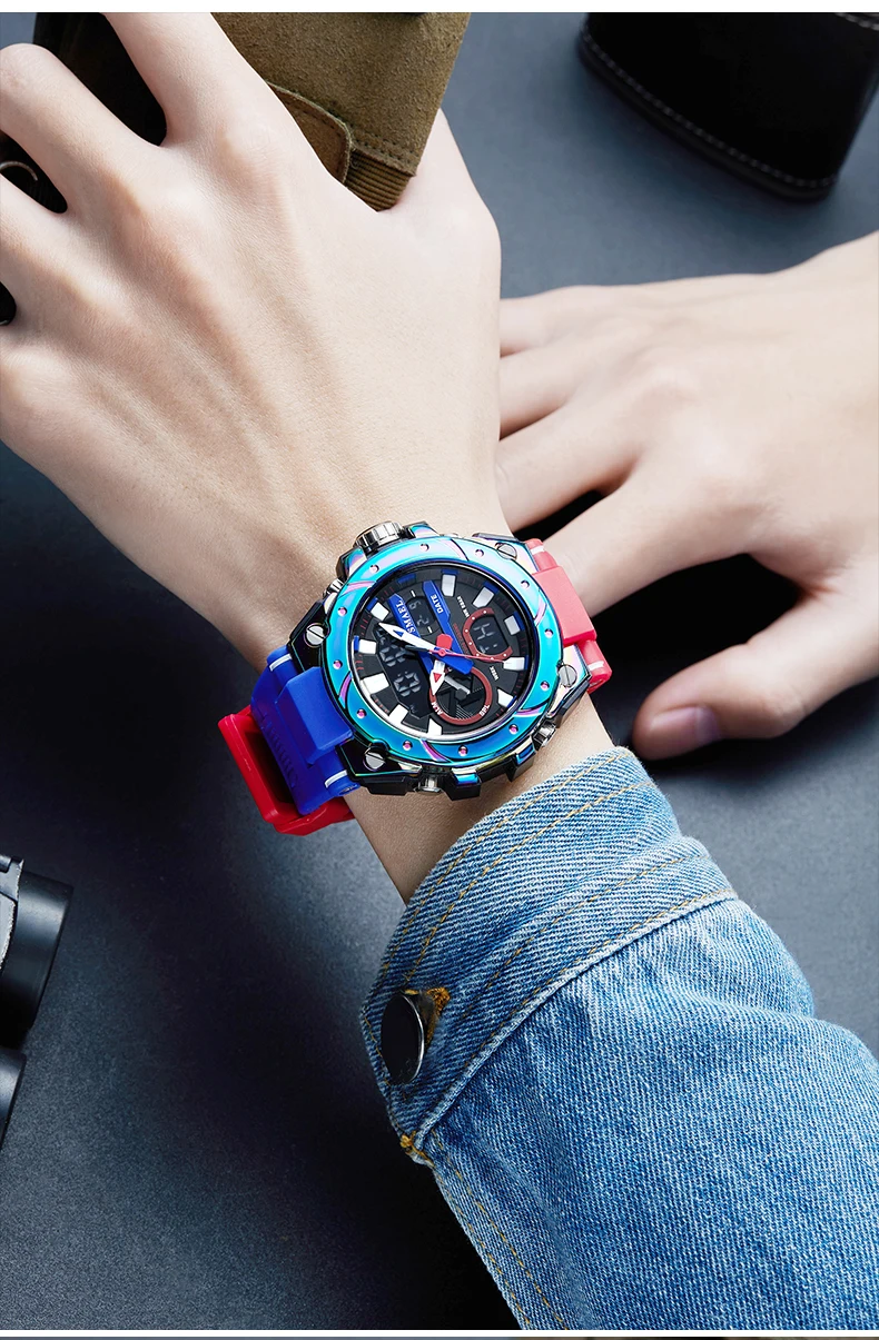 SMAEL Brand Sport Watches 50M Wateproof Dual Time Display Watches LED 8029 Stopwatches Alarm Multifunctional Men's Wristwatches