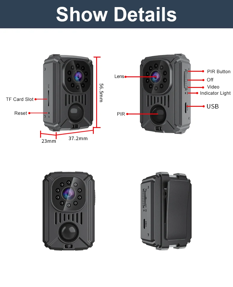 MD31 Mini PIR Video Body Camera Back Clip Photography DV Smart Camera HD 1080P Recorder Motion Activated Small For Car Nanny Cam