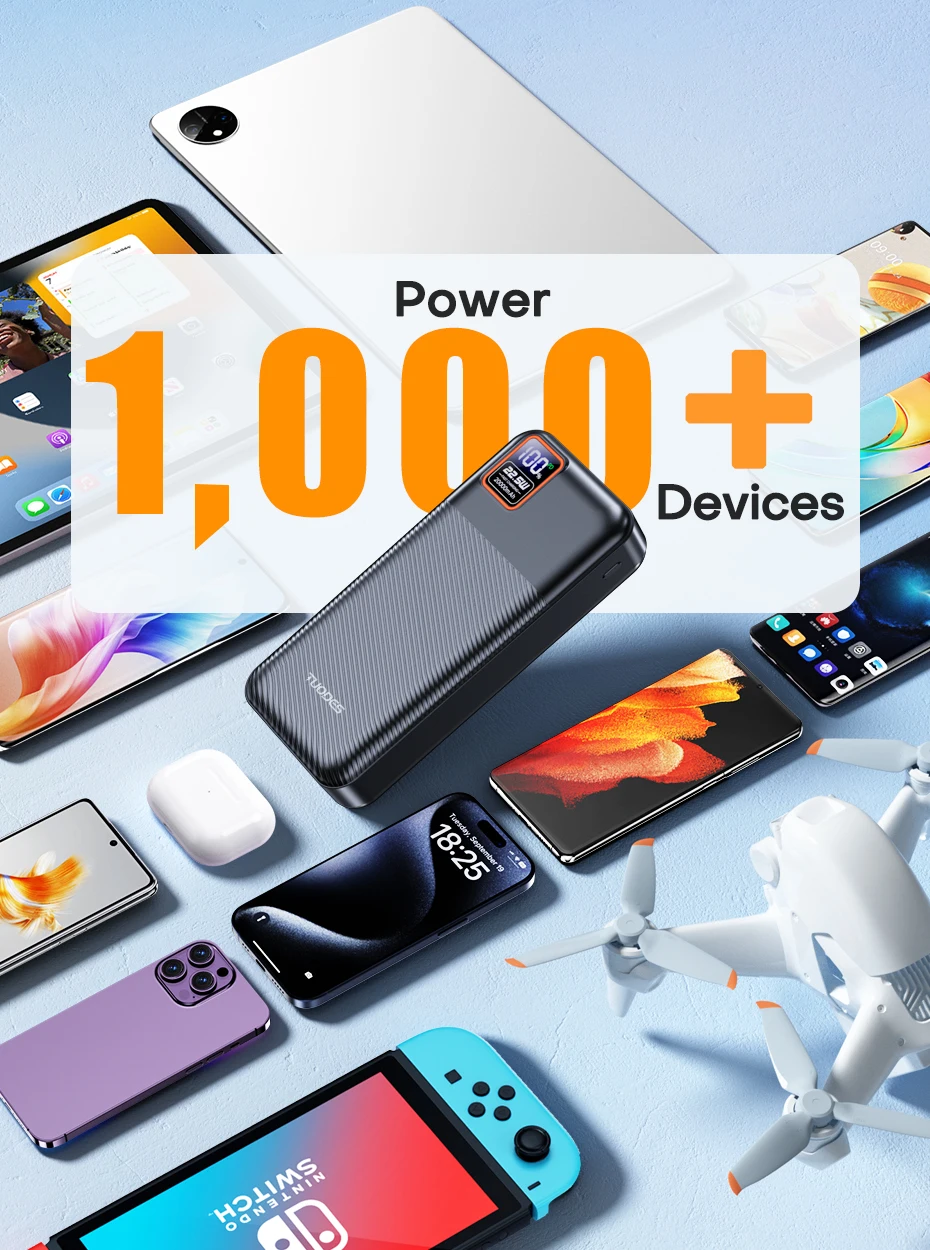 Tuodes Power Bank 20000mAh PD20W External Large Battery Capacity 22.5W Fast Charging Portable Charger For iPhone Samsung Xiaomi