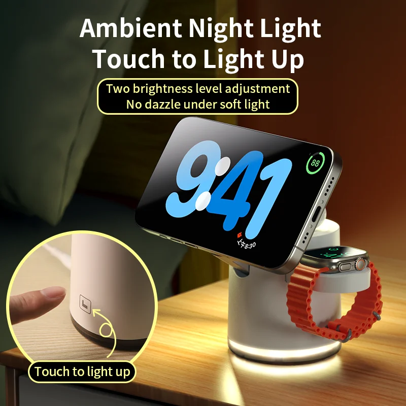 Qi2 Wireless Charger 3-in-1 Fast Charging Station Stand Folding Holder for iPhone 16 15 14 Pro Max Airpods Apple Watch