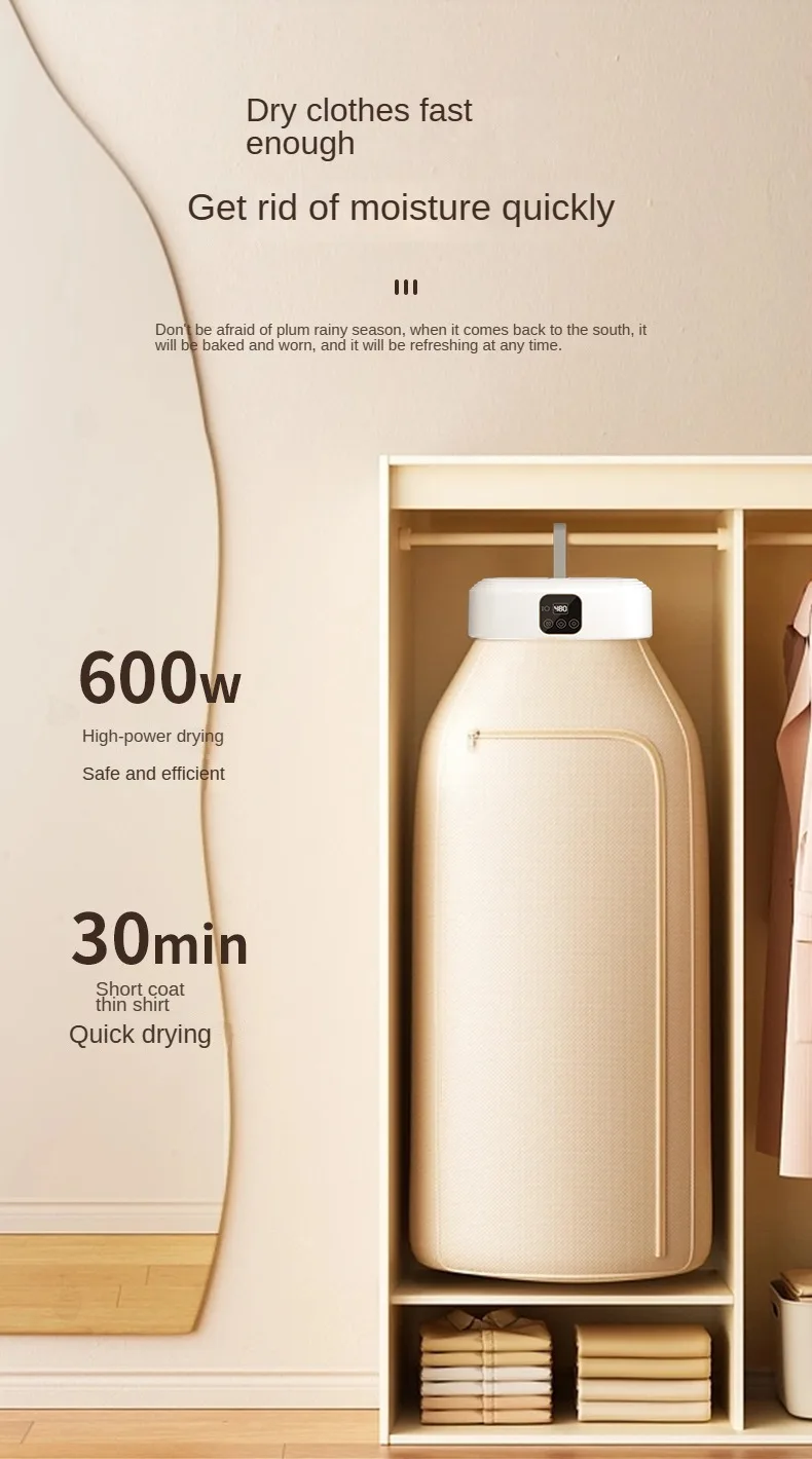 Portable Folded Electric Clothes Dryer Remote Control Multifunctional Dryer Machine MinTravel Warm Laundry Dryer with TimingHome